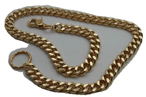 Men Gold Color Chunky Metal Long Thick Links Wallet Strong Chain KeyChain Hood - Picture 1 of 12