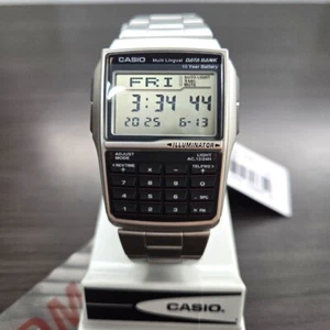Casio Data Bank Square Digital Calculator Mens Metal Watch DBC-32D-1A - Picture 1 of 11