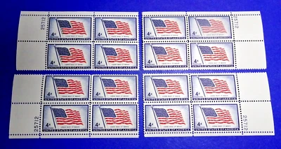 US 1094 U.S. FLAG 48-STAR ROUND ROBIN (MATCHED SET) MNH/OG "4" PLATE# BLOCK OF 4 - Image 1 of 2