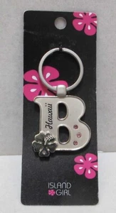 ISLAND GIRL Hawaii Letter “B” Key Chain Silver Tone Pink Crystals NEW NOC - Picture 1 of 6