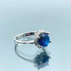 Womens Simulated Sapphire Blue Stone 925 Sterling Silver Ring Turkish Handmade - Picture 1 of 8