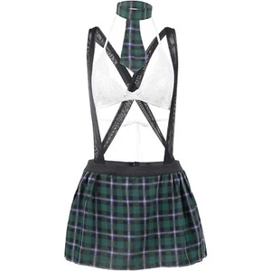 Schulmädchen Dessous Set Sexy Uniform Rollenspiel Mini Karo Rock Grün Large - Bild 1 von 4