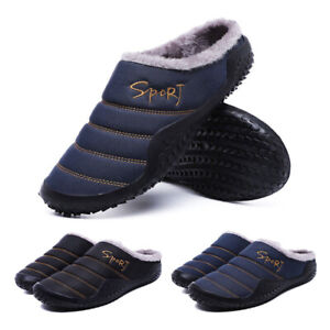 JACKSHIBO Mens Winter In-out Door Slippers Warm Slip on Cozy Bedroom House Shoes