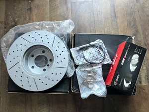 Front Carbon Brake Rotors Drill Slot + OEp Pads Hardware and Sensor 1PC.31040.57 - Picture 1 of 3