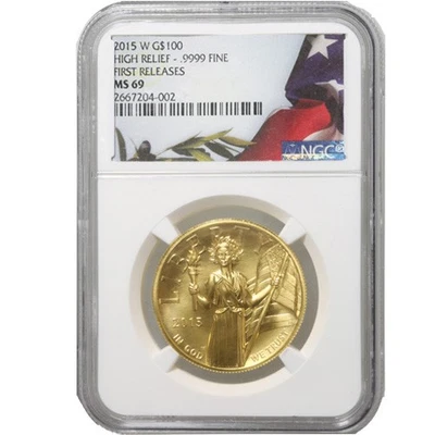 2015-W 1 oz American Liberty High Relief Gold Coin MS69 (Varied Label, PCGS/NGC) - Image 1 of 2