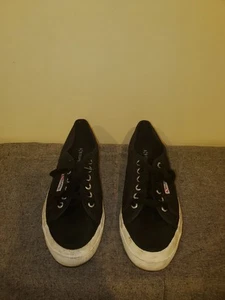 Superga Unisex Low Top Platform Lace Up Shoes Sneaker Black Sz 8.5 - Picture 1 of 7