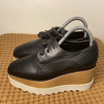 Stella McCartney Elyse Black Leather Women’s Sz 37 US 7 Platform Lace Up Shoes - Image 1 of 4