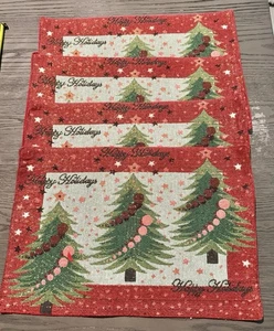 Christmas Tapestry Placemats Set/4 13x18 Holiday Trees Glistening - Picture 1 of 3