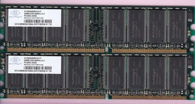 512MB 2x256MB DDR-400 NANYA PC-3200 NT256D64S88C0G-5T Desktop Memory Kit DDR1 - Image 1 of 4