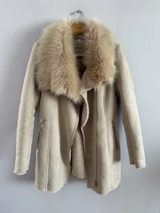 Calvin Klein Asymmetrical Zip Up Faux Shearling & Fur Coat Women's Size PS - Picture 1 of 6