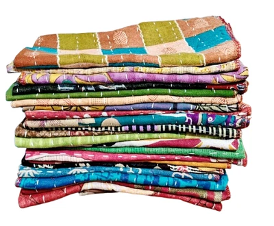 Guardanapo indiano vintage Kantha toalhas de cozinha mesa algodão feito à mão cores sortidas - Imagem 1 de 4