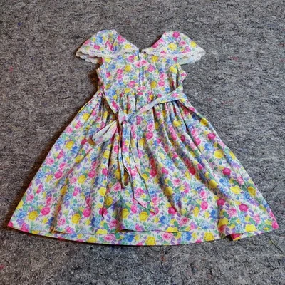 Vintage 70s Girl’s Kids Short Sleeve Floral Mod Retro Maxi Dress - Image 1 of 4