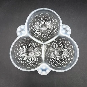 Anchor Hocking Moonstone Divided Dish White Opalescent Hobnail Glass - Picture 1 of 6