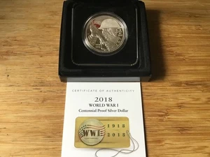 2018 WWI Proof Silver Dollar Coin Box + COA World War I Centennial Commem - Picture 1 of 6
