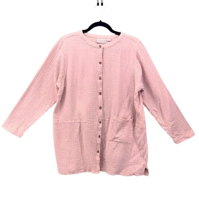Blusa Joan Rivers Feminina Tamanho G Túnica Rosa Pastel Botão Nuvem Macia Leve - Imagem 1 de 4