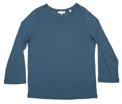 Blusa feminina Vince M manga longa raglan 100% viscose semi transparente azul nova sem etiquetas - Imagem 1 de 4