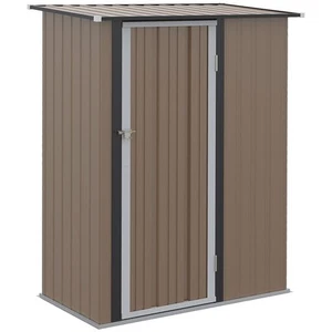 Outdoor Storage Shed Steel Garden Shed with Lockable Door Brown - Picture 1 of 10