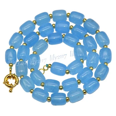 Colar fino de contas de pedra preciosa cilindro barril água-marinha azul 9x11mm 14-56 polegadas - Imagem 1 de 4