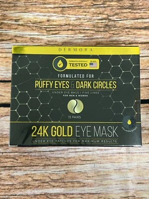 Dermora 24K Gold Eye Mask 15 Pairs Puffy Dark Circles Under Eye Bags Fine Lines - Image 1 of 3