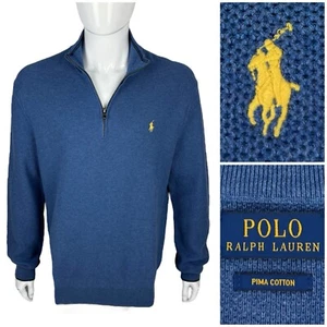 Polo Ralph Lauren XL Sweater Pullover Long Sleeve Pima Cotton 1/4 Zip Blue EUC - Picture 1 of 9