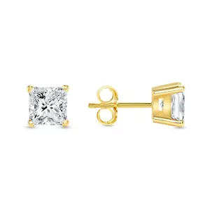 1,5 Karat Prinzessin erstellt Diamant Ohrringe Nieten massiv 14K Gelbgold Korb Push - Bild 1 von 3