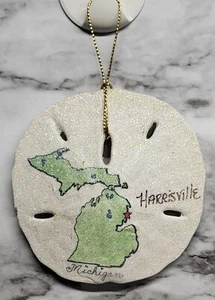 Sand Dollar Christmas Ornament. Harrisville, Michigan. Sparkle and Shimmer. - Picture 1 of 4