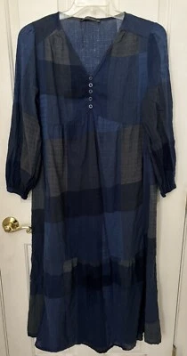 Zanzea Blue Maxi Dress L Boho Patchwork Look NWOT Lightweight Long Sleeve Pocket - Image 1 of 4