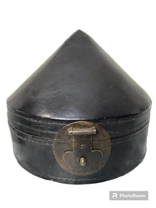 Antique Chinese Lacquer Leather Brown Hat Box Early 1900's Gansu Province - Picture 1 of 10