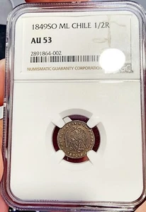Chile 1/2 Real 1849 NGC AU53 Silver Coin - Picture 1 of 4