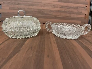 Vintage Indiana Glass Diamond Point Cut Glass Candy Dish & Nucut Nut Bowl - Picture 1 of 6