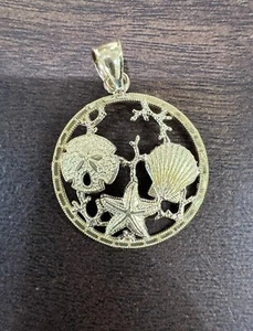 14k Solid Gold Star Fish, Sand Dollar, Sea Shell , Sea Life Hawaii Pendant - Picture 1 of 5