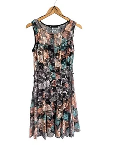 VTG Leslie Fay Multi Color Blue Orange Lace Dress w matching slip size 10 - Picture 1 of 12