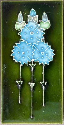 Juego de 6 Azulejos Azul Verde Art Nouveau Chimenea Mayólica Cerámica Floral Antiguo Foto 1 de 4