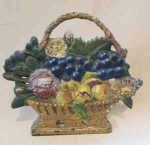 Antigua cesta de frutas con flores soporte para bastón/paraguas tope de puerta de hierro fundido, rara  - Imagen 1 de 12