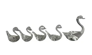 Blown Art Glass Swan Mom & Babies Family Set Of 5 Miniature Clear Figurines - Picture 1 of 5