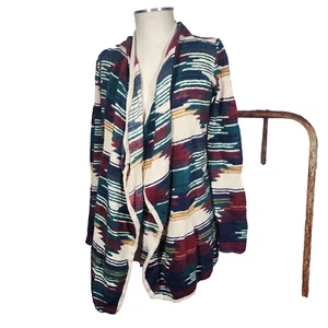 Lucky Brand sz S southwestern Aztec colorful waterfall cardigan sweater jacket - Picture 1 of 6