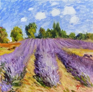 Original oil painting, Lavender Field landscape art. - Picture 1 of 5