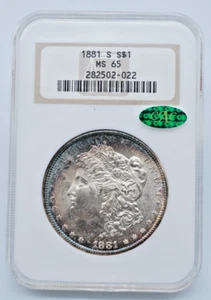 1881-S Morgan Silver Dollar NGC CAC MS 65 Rainbow Toning Old Holder - U1087 - Picture 1 of 9
