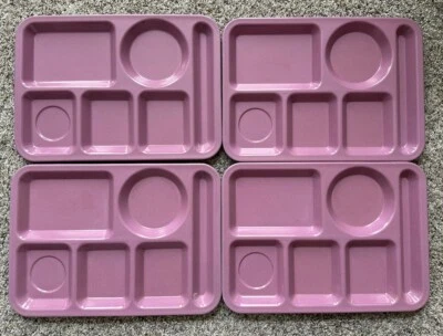 4 VTG Carlisle Cafeteria Lunch Trays Compartments Camping School Day Care Pink - Image 1 of 4
