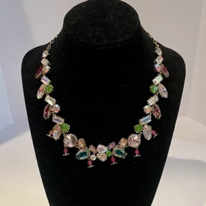 Betsey Johnson Statement Necklace Multicolor Mixed Crystal Adjustable Link - Picture 1 of 10