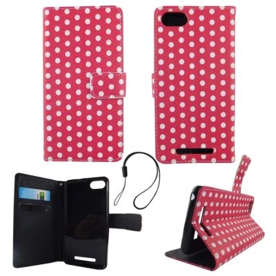 Custodia protettiva per Wiko Lenny 3 rosa a pois custodia cover stile libro portafoglio - Immagine 1 di 2