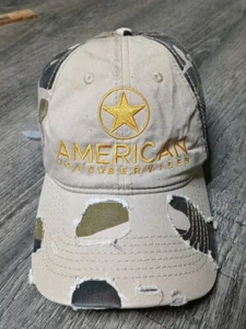Camo Hunting Baseball Hat Cap Strap Back Distressed American Frac Services - Picture 1 of 8