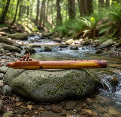 Flauta de madera estilo nativo hecha a mano instrumento de bloque tallado de cedro de 6 agujeros con lobo Foto 1 de 4