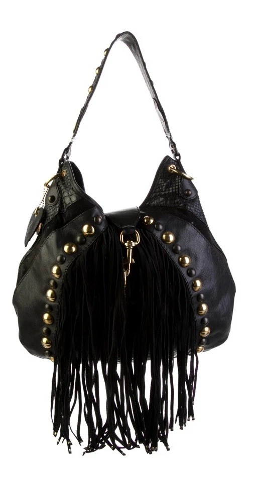 バッグ GUCCI FRINGE TASSEL LEATHER SHOULDER BAG Gucci Black Leather Bamboo Nouveau Fringe Tassel Shoulder Bag