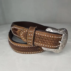 Nocona Western Cintura Uomo Pelle di Struzzo Tessuto Billette Allacciate Marrone N2491844 - Foto 1 di 4