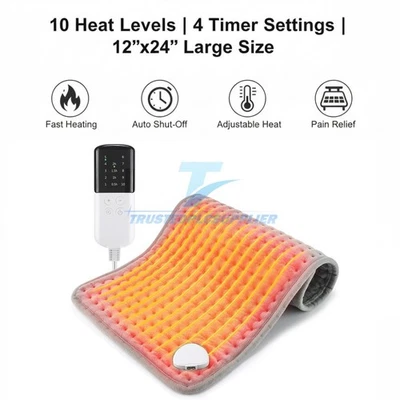 Electric Heating Pad For Back Pain & Cramps Relief 12"x24"10 Level Auto Shut Off - Image 1 of 4