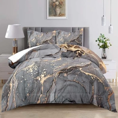  Marble Bedding Set,Black and Gold Comforter Set,Marble Queen Marble 17 - Image 1 of 4