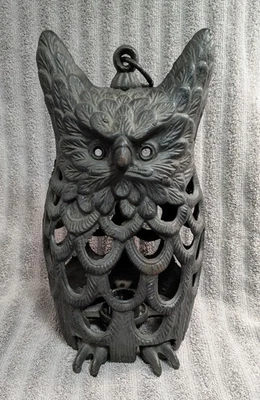 Vintage Cast Iron Owl Hanging Garden Candle Holder Lantern 10 1/2” - Image 1 of 4