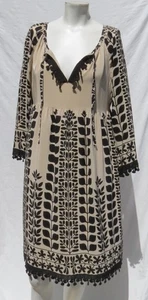 Anna Sui US Damen 8 M beige schwarz Druck Ösen Spitze Seide Party Abendkleid - Bild 1 von 7