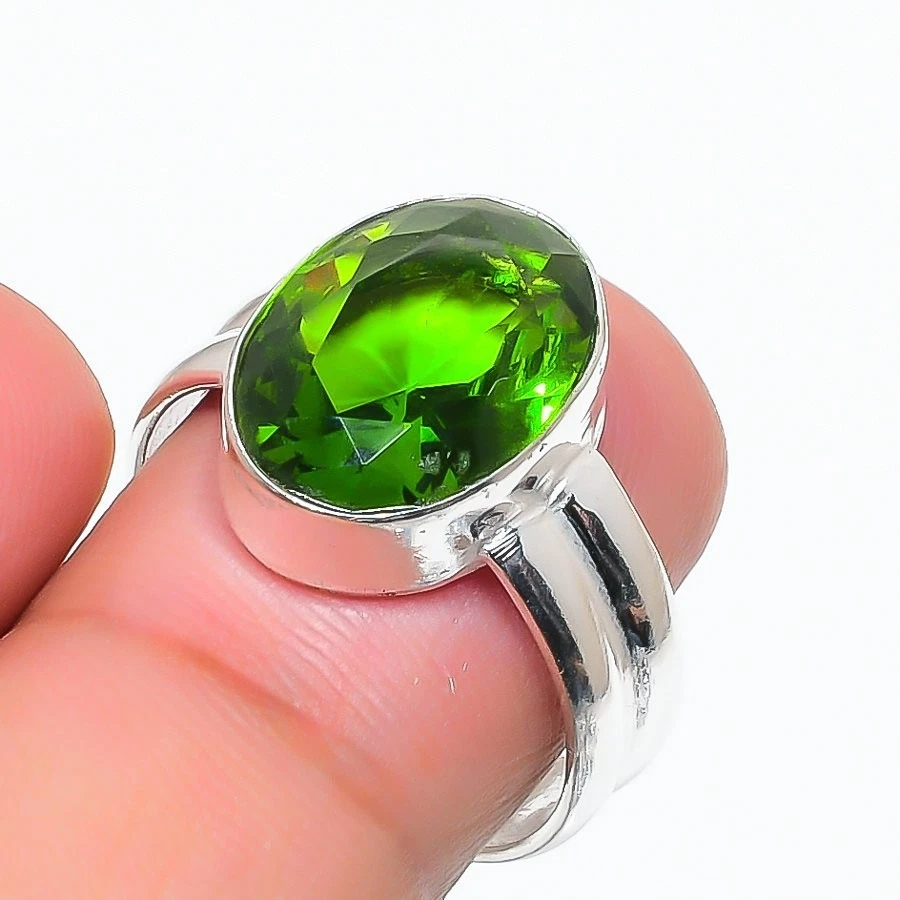 Green Peridot Gemstone 925 Sterling Silver Jewelry All Size Ring For Gift - Image 1 of 1